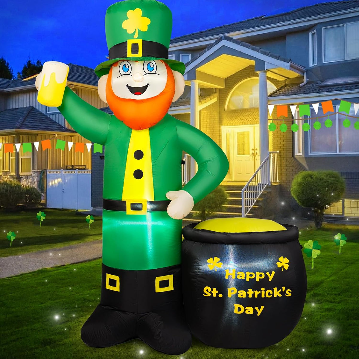6ft st patricks day inflatables outdoor decorations, leprechaun, main product view