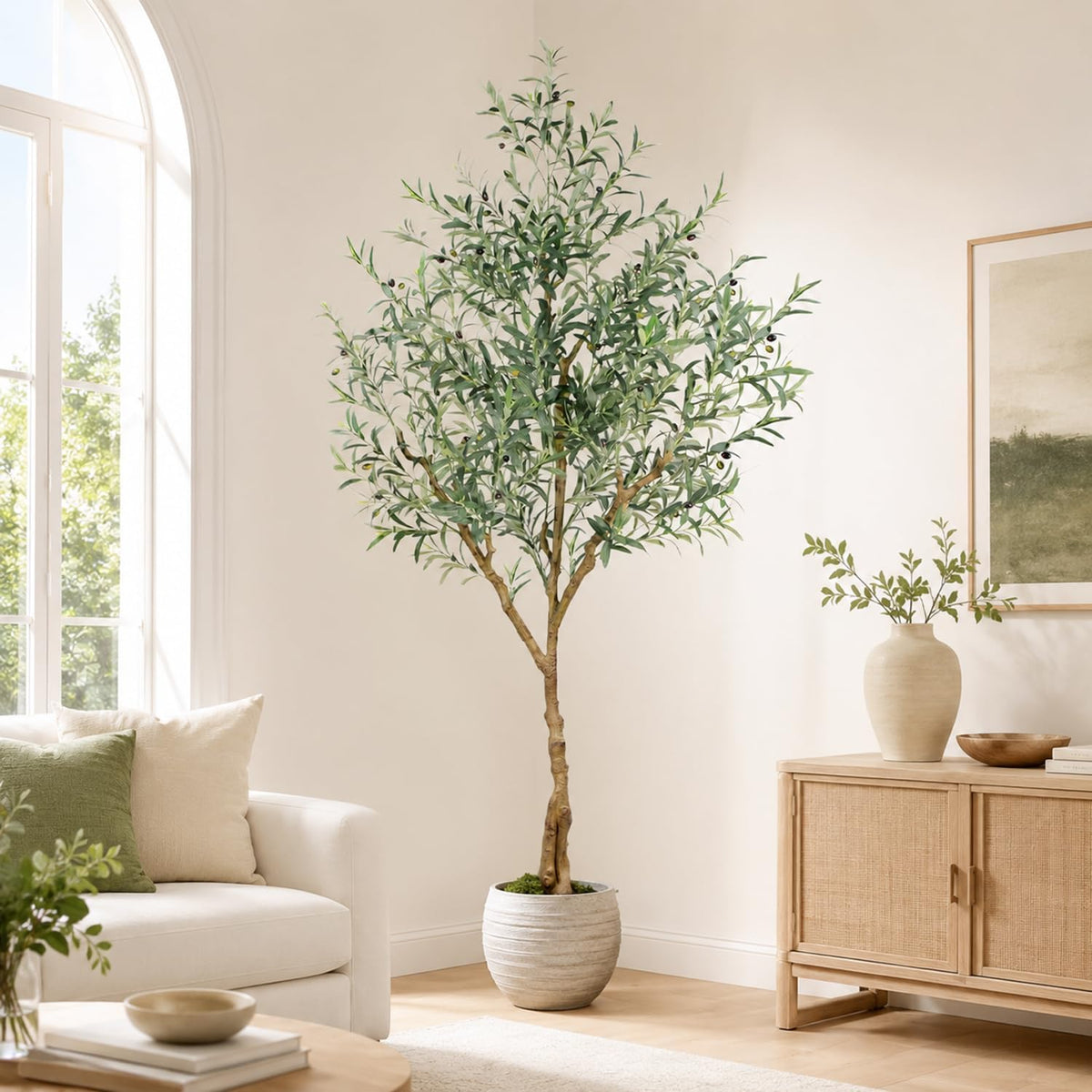 olive trees artificial indoor,7ft tall faux olive tree shown in use