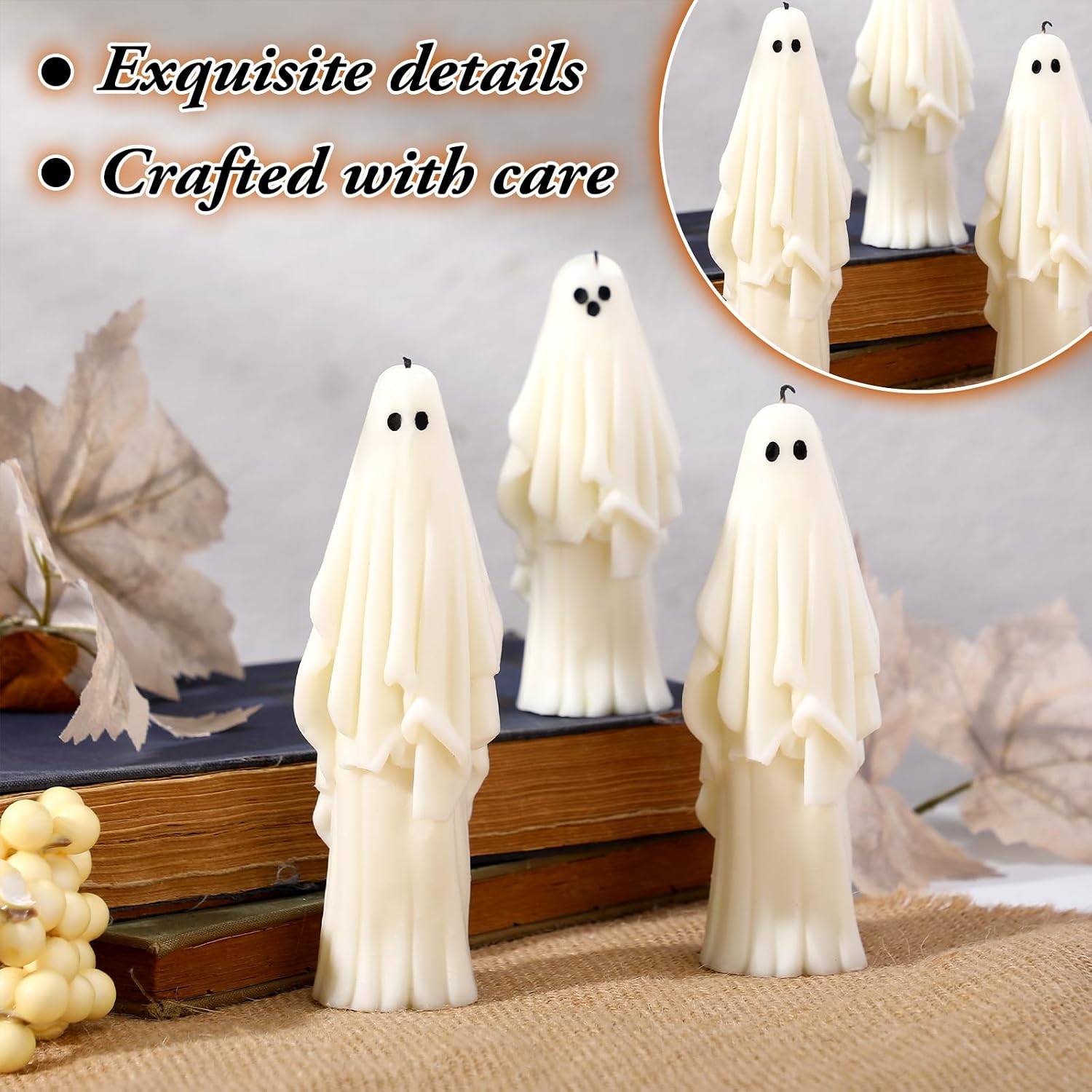 Nuanchu 3 Pcs Halloween Ghost Decor Ghost Candles Gothic Decoration Indoor Gift for Mantel Halloween Table Centerpiece Cute Goth Taper Candle Spooky Tabletop Novelty Party Favor Basket Stuffer