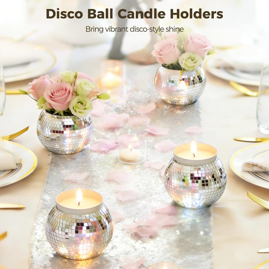 12 Pcs Disco Ball Candle Holders, Glass Mirror Reflective Vases, Sparkle Glow Modern Centerpieces Decor for Parties, Weddings, Home, 2.76 x 2.17 in