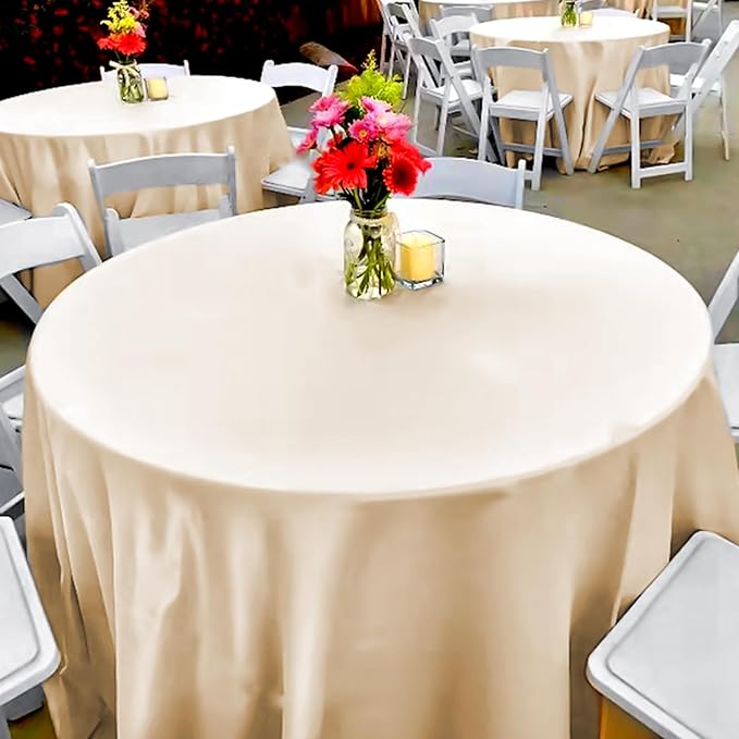 fani 6 Pack 120 Inch Champagne Round Tablecloth - Premium Silky Satin Tablecloth Overlay Smooth Fabric Table Cover Linens, Table Decoration for Wedding Party Banquet Events Restaurant Kitchen Dining