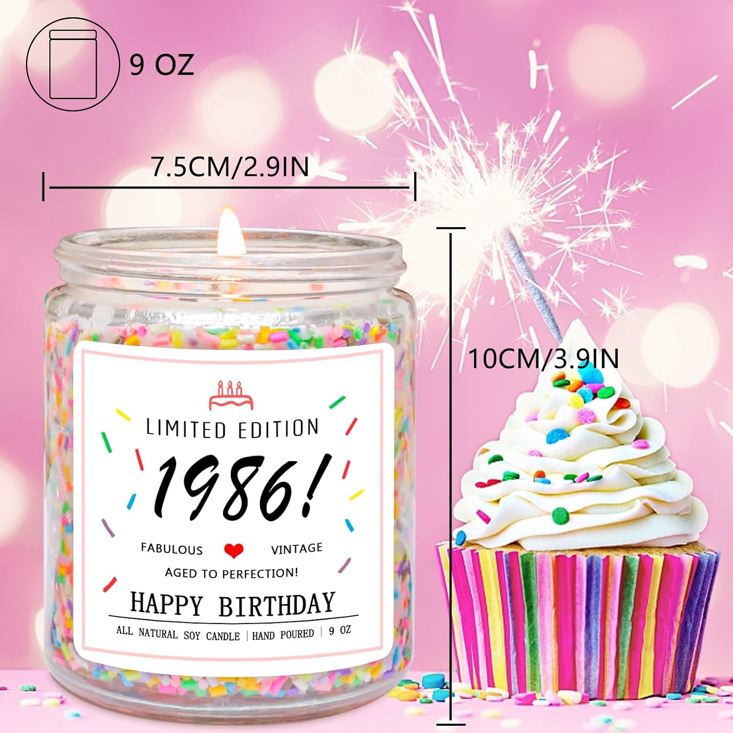 Homsolver 40th Birthday Gifts for Women Ideas, Decorations Gifts for 40 Year Old Woman, 40th Birthday Candles - Limited Edition 1986 Handmade (Vanilla Birthday Cake Scent with Sprinkles)