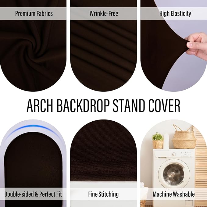 LEBENGURU Upgraded 7.2FT Wedding Arch Cover, Brown Spandex Fitted Arch Backdrop Cover, Round Top Chiara Stand Covers for Birthday Party Baby Shower Banquet Balloon Décor