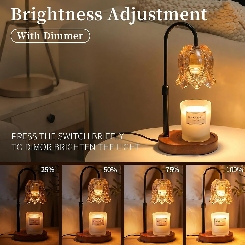 Candle Warmer Lamp for Jar Candles, Height Adjustable and Dimmable with Timer, Flame-Free Top-Down Wax Warmer Lamp, Gift for Women, Mom, Housewarming Gift, New Home Decor (B-Walnut)