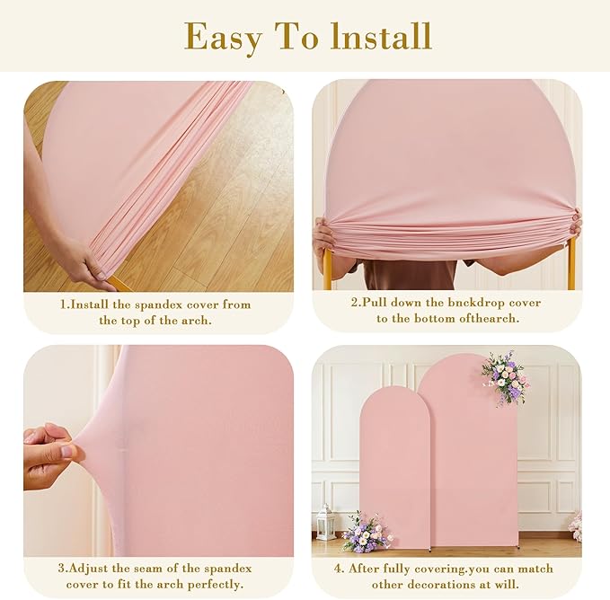 7.2FT 6FT Arch Backdrop Cover for Wedding, Set of 2 Stretchy Spandex Fitted Arch Stand Cover for Baby Shower, Birthday Party Decor, Chiara Backdrop Cover with Double-Sided Design(Dusty Pink)