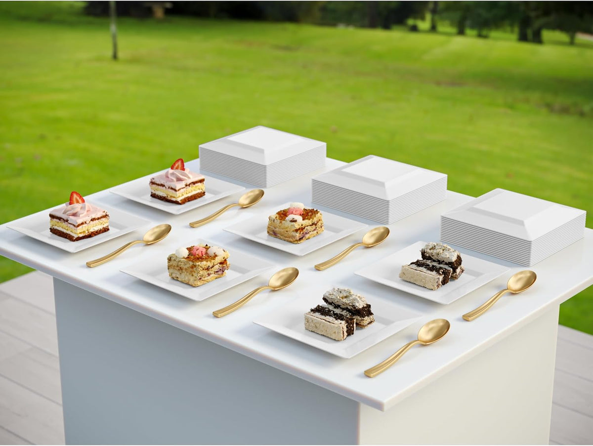 Exquisite Mini Disposable Appetizer Plates - 100 Pack 4.5 In. x 4.5 In. White...