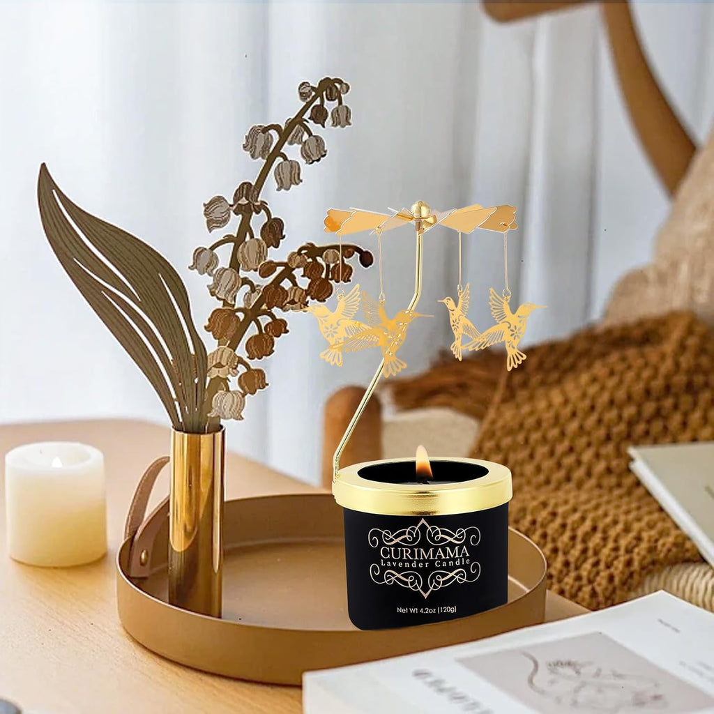 Lavender Scented Candle with Rotating Hummingbird - Soy Wax Aromatherapy Candle, Relaxing Gift for Women, Birthday and Anniversary Present for Mom, Wife and Grandma
