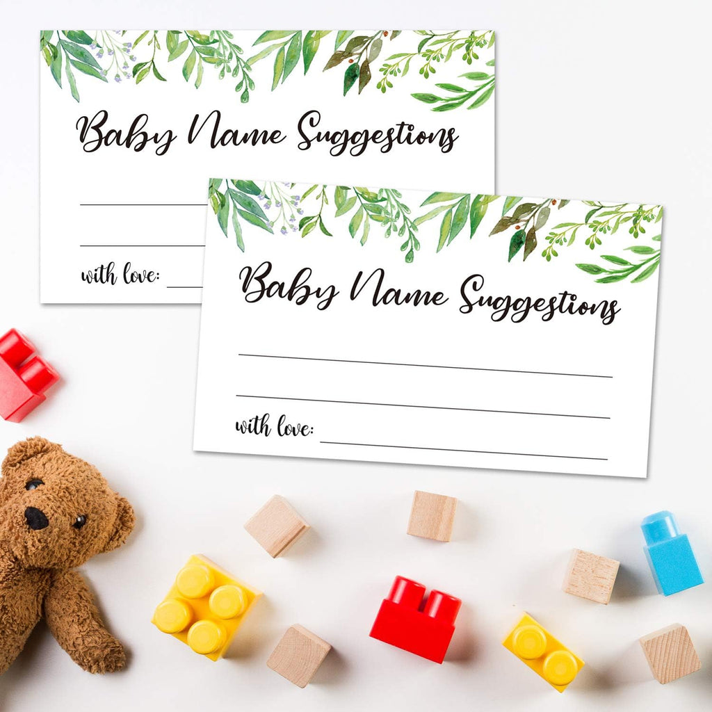 50 Baby Shower Name Suggestion Cards, Greenery Name Suggestion Cards for Baby Shower, Name Suggestion Game, Baby Shower Games, Baby Party Supplies, 3.5 x 2 Inches