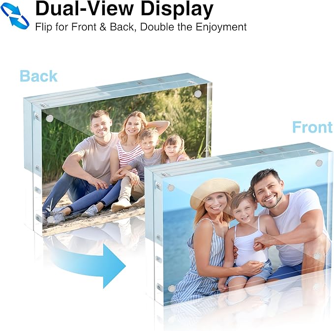 HOUSE DAY Acrylic Picture Frames 4x6, 2 Pack Magnetic 4 x 6 Picture Frame, Double Sided Clear 4x6 Photo Frame with Microfiber Cloth, Frameless FreeStanding 4x6 Frame Gift for Desktop Display