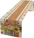 Autumn Table Runner,Thanksgiving Fall Pumpkin Leaves Floral Table Cloth for Kitchen Dining Table Decoration Home Party Decor 13x108 Inch