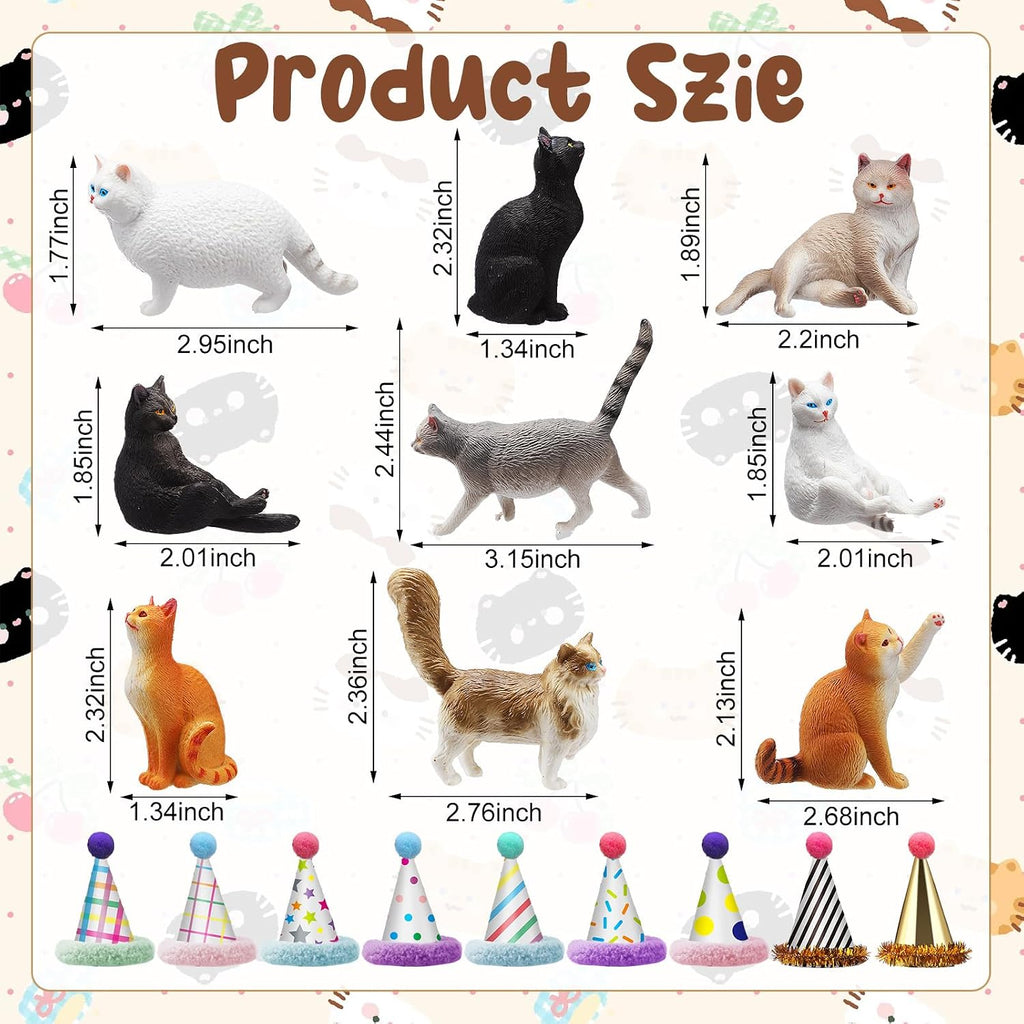 18 Pcs Cat Cake Toppers Figurine Hat Birthday Party Decorations