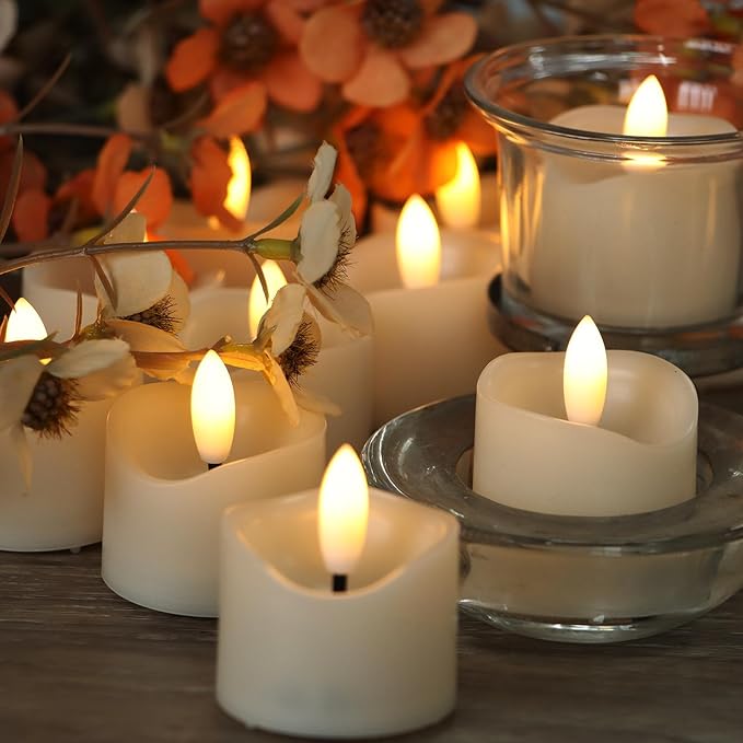 24 Pack Battery Operated Votive Candles 1.5 x 1.67 inches Flameless Votive Tealights Black Wick Tea Lights LED Electric Fake Candles Realistic for Wedding Christmas Thanksgiving Party Decoration