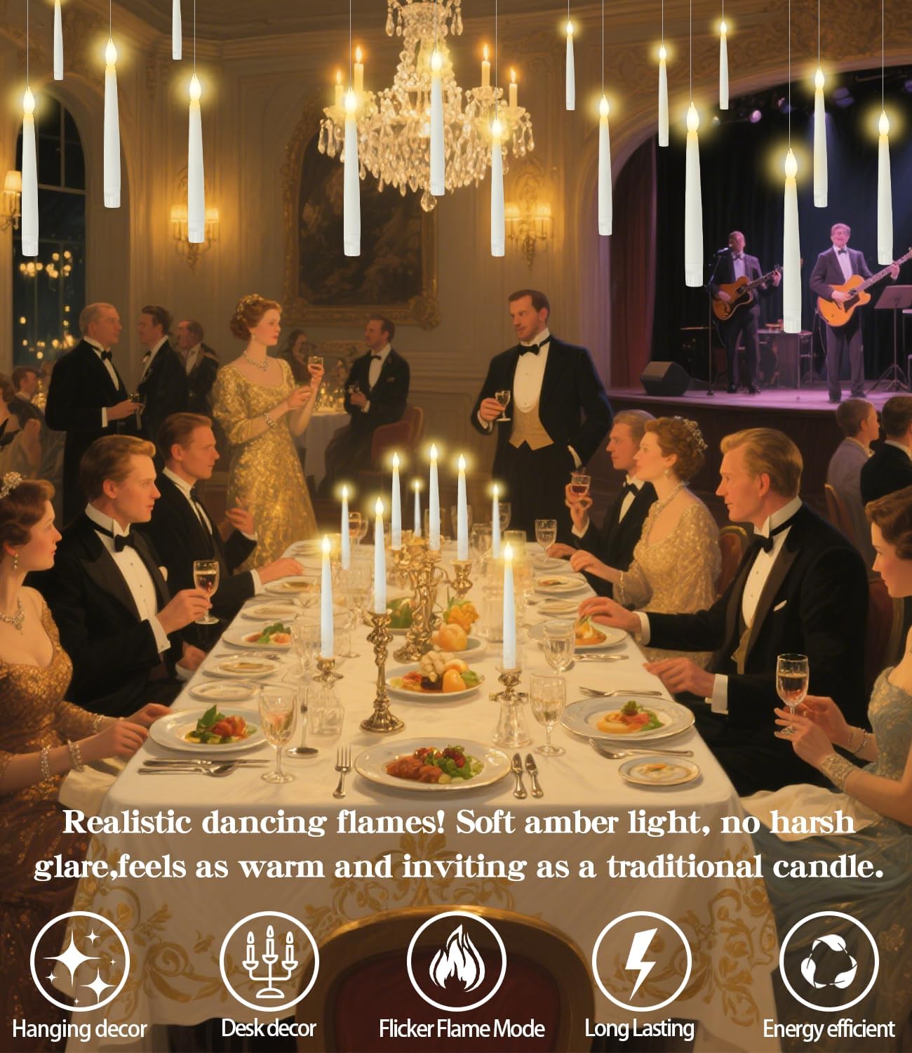 Christmas Decorations - 32pcs Floating Candles with Wand Magic Hanging Candles, Flameless Warm Light Flickering Battery Operated Candles, Floating LED Candle for Halloween Christmas Theme Party