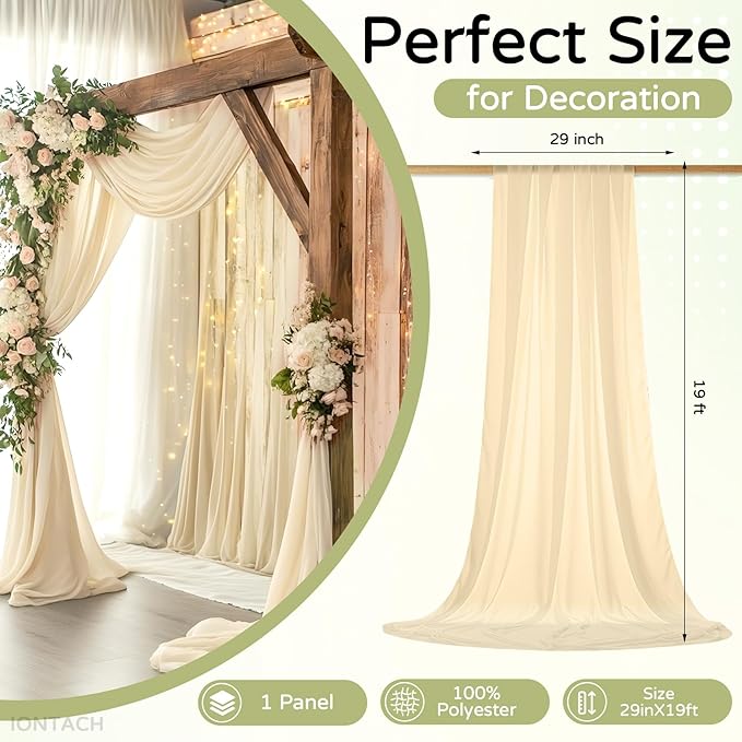 Wedding Arch Draping Fabric 29" x 19Ft Sheer Drapes for Backdrop Wedding Ceremony Reception Ceiling Decor Curtain Baby Bridal Shower Decoration (Champagne, 1 Panel)