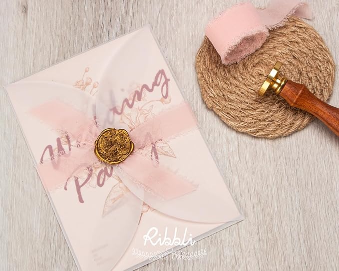 Ribbli Blush Pink Ribbon 1 Inch x 3 Rolls Total 24 Yards Pink Handmade Fringe Chiffon Silk Ribbon for Wrapping Wedding Invitations Bridal Bouquets DIY Crafts Home Decor