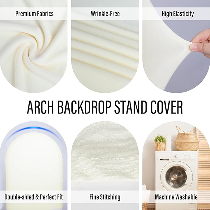 LEBENGURU Upgraded 6FT Wedding Arch Cover, Beige Spandex Fitted Arch Backdrop Cover, Round Top Chiara Stand Covers for Birthday Party Baby Shower Banquet Balloon Décor