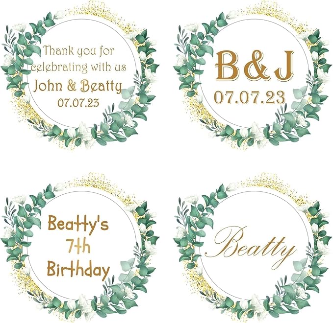Personalized Custom Stickers Labels for Wedding Favors Birthday, Business Logo Customized Sticker.Waterproof, Fade & Heat Resistant and Cold Resistant. Pack of 100 to 1000. (Wreath 3, 6.5 Inch)