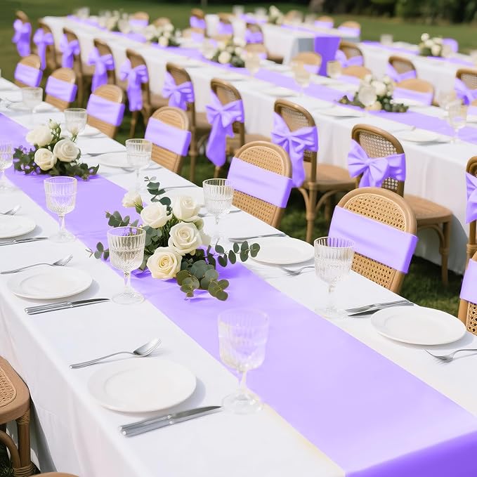 SHEJIZE 20 Pack Lavender Satin Table Runner 12x108 Inches Long, Bright Silky Smooth Satin Table Runner Table Decor for Wedding Banquet Christmas Prom Event Birthday Party