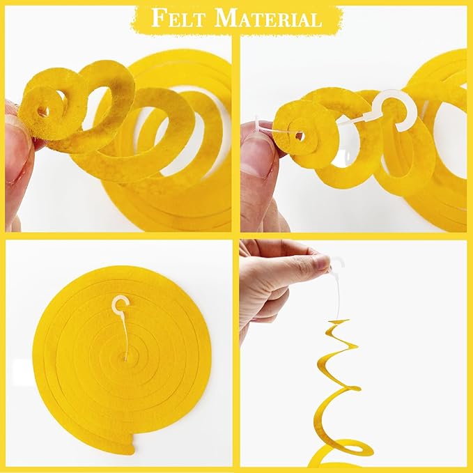 36 Pcs Green Yellow Purple Hanging Swirl Decorations Felt Swirl Streamer Spiral Ceiling Garland Banner for Mardi Gras Masquerade Theme Birthday Baby Shower Wedding Engagement Party Decor Supplies