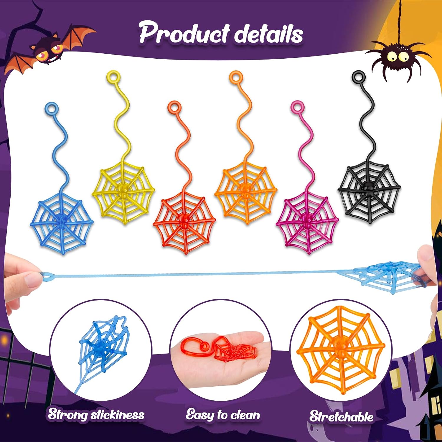 30 Pcs Sticky Spider Web Sticky Hands for Kids Bulk Halloween Party Favors Decorations,Spider Webs for Classroom Prizes,Back to School Goodie Bags Stuffers Pinata Stuffers for Boys Girl