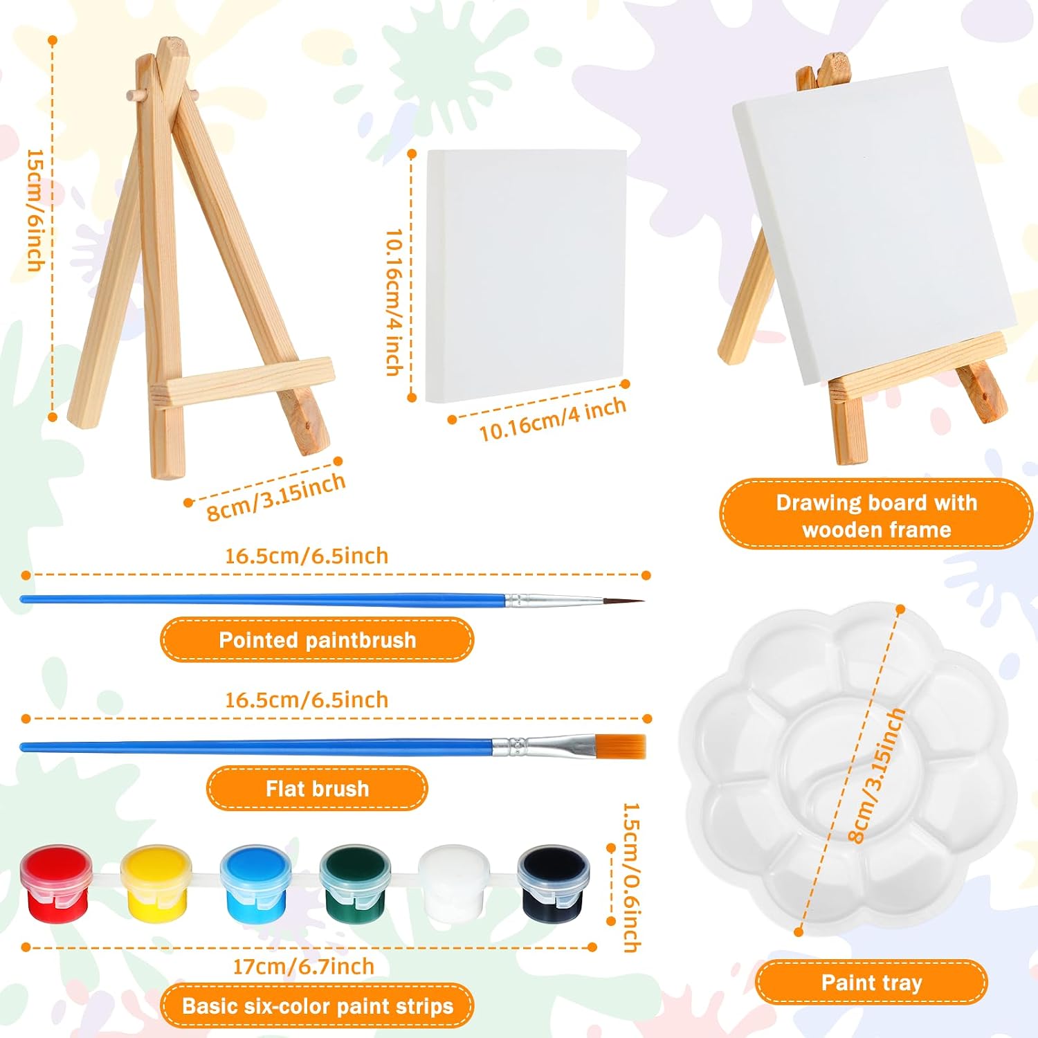 HyDren 158 Pcs Paint Party Favors Bulk 4 x 4 Inch Canvas Easel and Watercolor Paint Set Palette Brush Stickers Puffy Sticker Keychains for Art Party Gifts