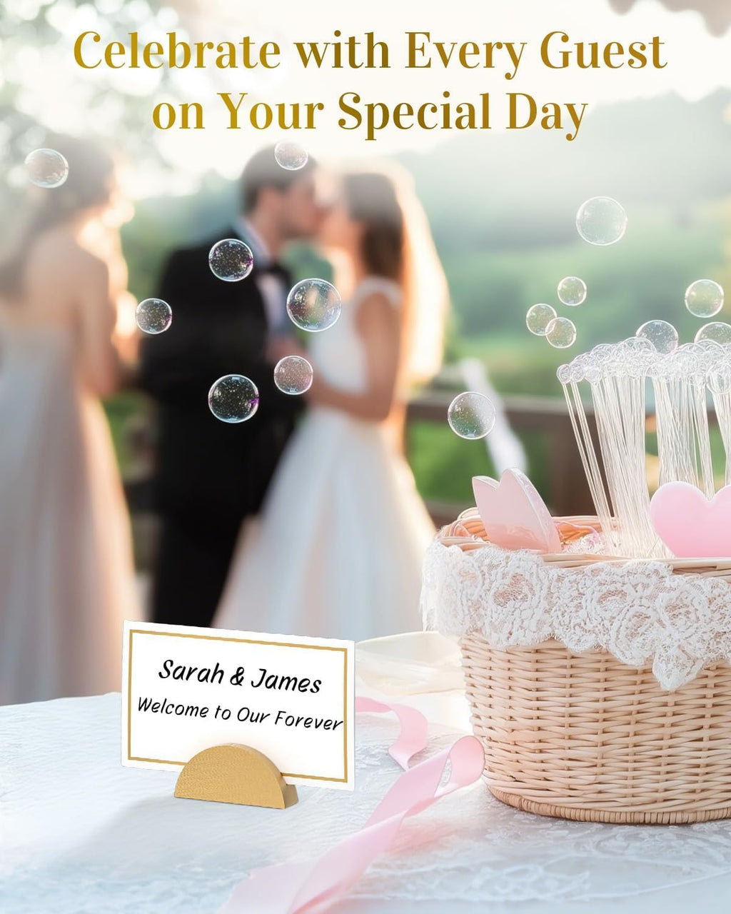 Uniclife 24 Pcs Place Card Holders for Wedding Party Tables | gold wood place card holders include 24 name cards and adhesive dots for wedding, birthday and party tables.