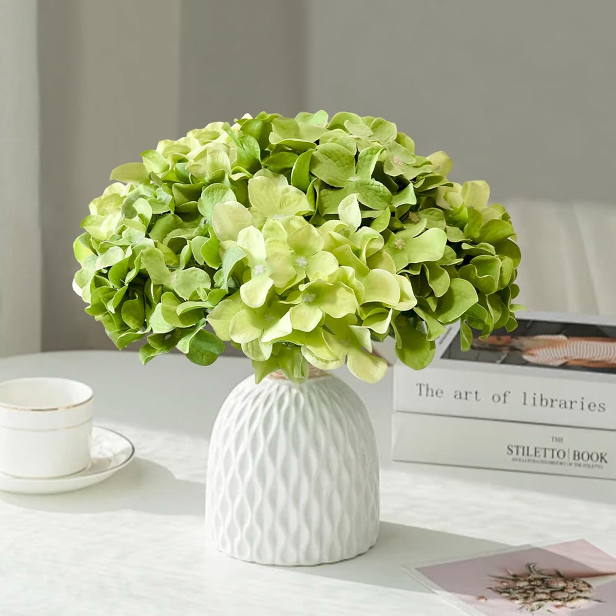 faux green mix hydrangea artificial flowers bulk fake showing dimensions