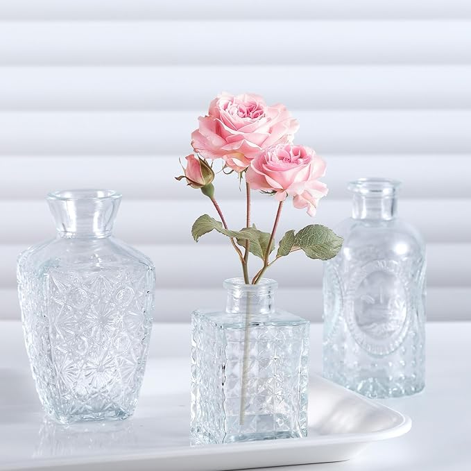 Glass Bud Vase Set of 16, Small Vases for Flowers, Mini Vintage Vase for Centerpieces, Clear Flower Vases for Wedding, Table, Party, Home Decor