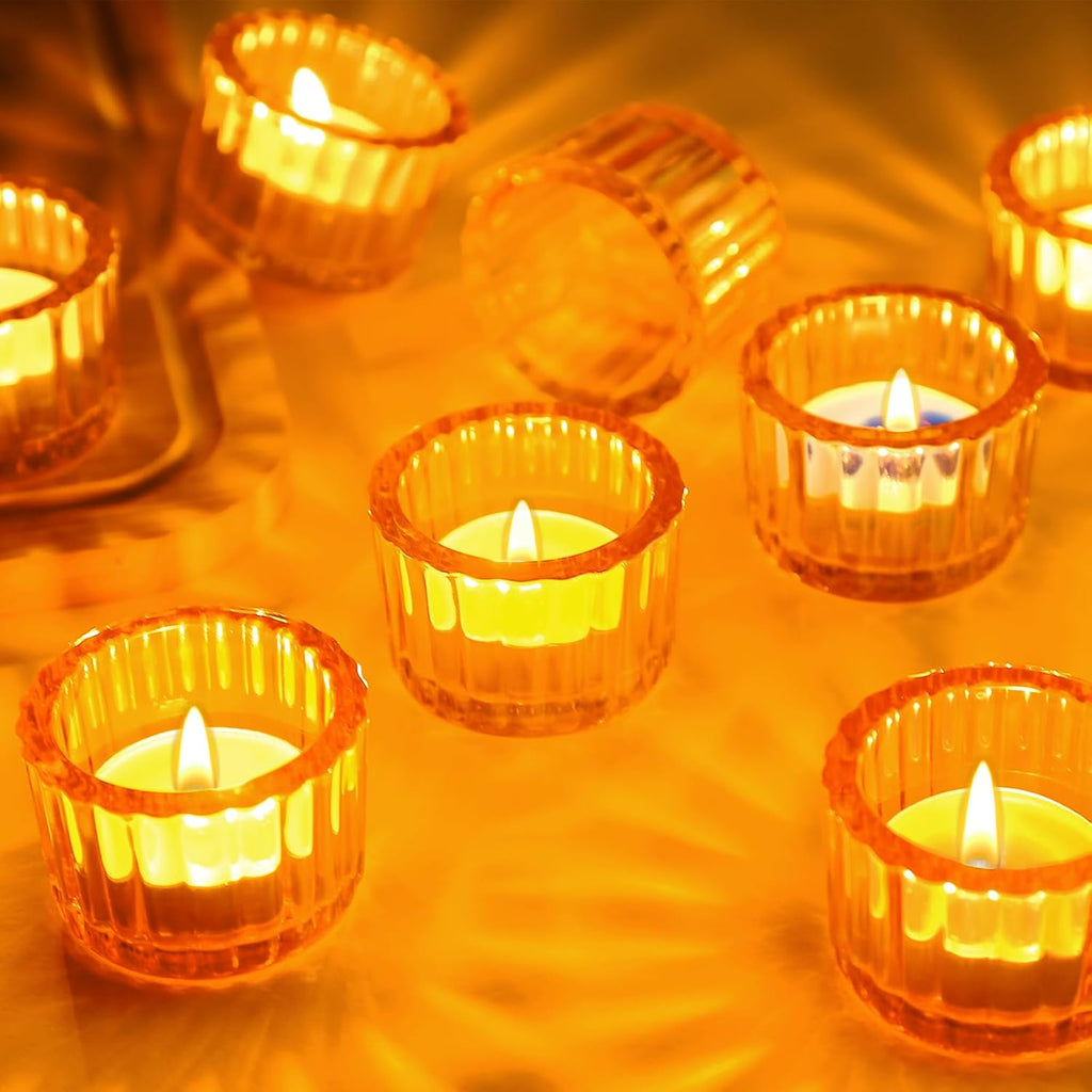 GOLDEAL 12Pcs Gold Round Tealight Candle Holders,Thick Glass Tea Light Candle Holder Decor,Candlestick for Wedding Decor,Party,Baby Shower Party,Bridal Shower Party,Table Centerpiece, Home Déco…