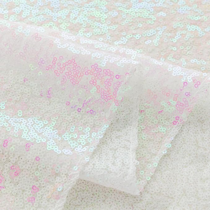 Sugargirl White Iridescent Sequin Backdrop Curtain 2 Panels 2FTx8FT Glitter White Iridescent Background Drapes Sparkle Photography Backdrop for Party Wedding Birthday Wall Decoration