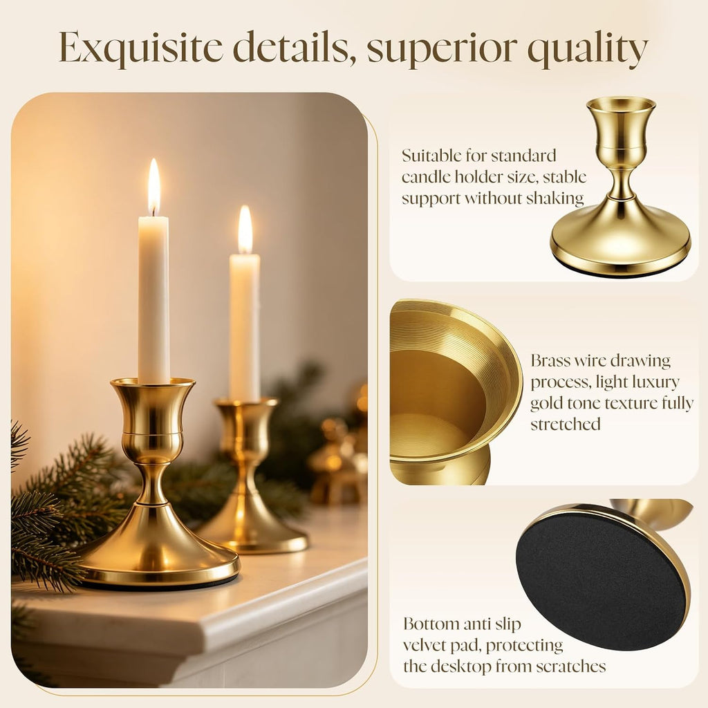 48 Pack Brass Gold Taper Candle Holders Set - Vintage Metal Candlestick Holders Set Candle Holder for Table Centerpiece, Wedding Reception, Festive Christmas Mantel Decoration or Home Decor Gold