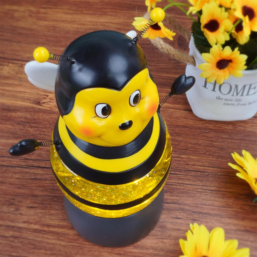 Summer Bee Snow Globe Decor with 6H Timer, Swirling Glitter Bee Snowglobe Spring and Summer Figurine Decorations, USB/Battery Operated, for World Bee Day Spring Holiday Home Decor and Gift