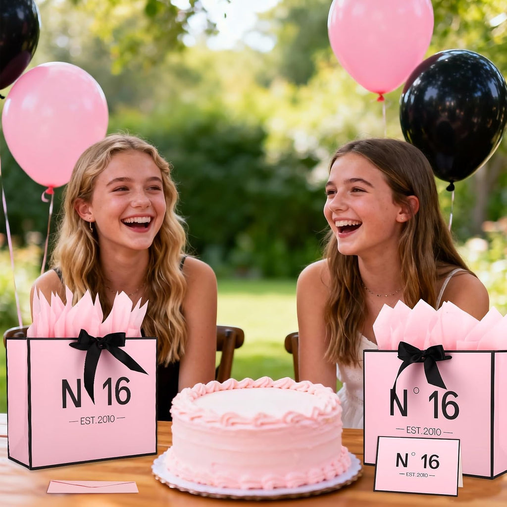 Sweet 16 Gifts for Girls, N°16 EST.2010 Pink sweet 16 Gift Bag with Card Envelope Ribbon Tissue Papers Birthday Decorations Anniversary Party Favors for Daughter Granddaughter Friends