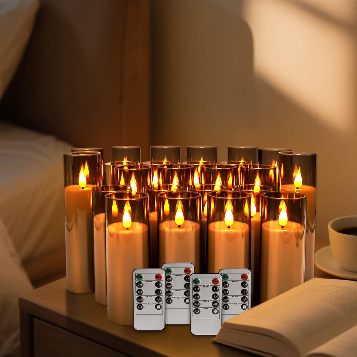 24 Pack Grey LED Flameless Pillar Candles with Remote Control