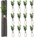 MAOANME Napkin Rings Set of 12, Rustic Eucalyptus Napkin Holder Rings with Wood Bead, Farmhouse Green Leaf Napkin Ring Bulk, Boho Napkin Ring for Wedding, Table Decor