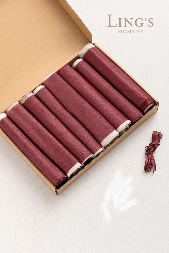 Ling's moment Wedding Chair Sashes Cover Aisle Decorations Draping Fabric Wrinkle-Free with Tie 16 Pcs Burgundy Pink Blush for Party Ceremony Reception Floral Arrangement Banquet Outdoor Decor