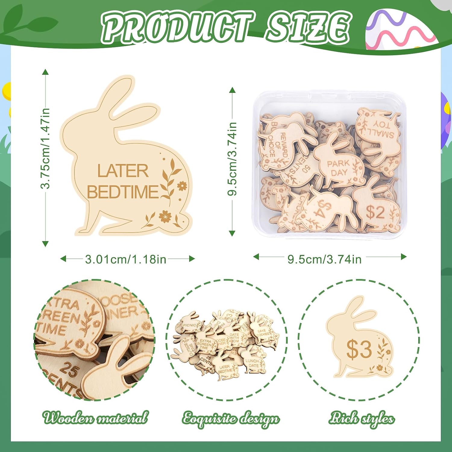 Easter Egg Fillers,30 Pack Wooden Easter Egg Tokens for Kids,Easter Basket Stuffers,Easter Reward Tokens with 30 Different Engraved Sayings,Easter Eggs Filled Activity for Kids Teens Girls Boys(Bunny)