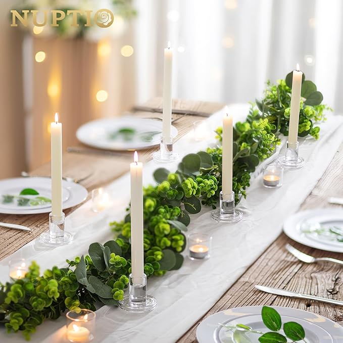 NUPTIO Candle Stick Candle Holder: Set of 20 Short Taper Candlestick Holders Bulk Small Modern Glass Tapered Candleholders for Wedding Christmas Holiday Centerpiece