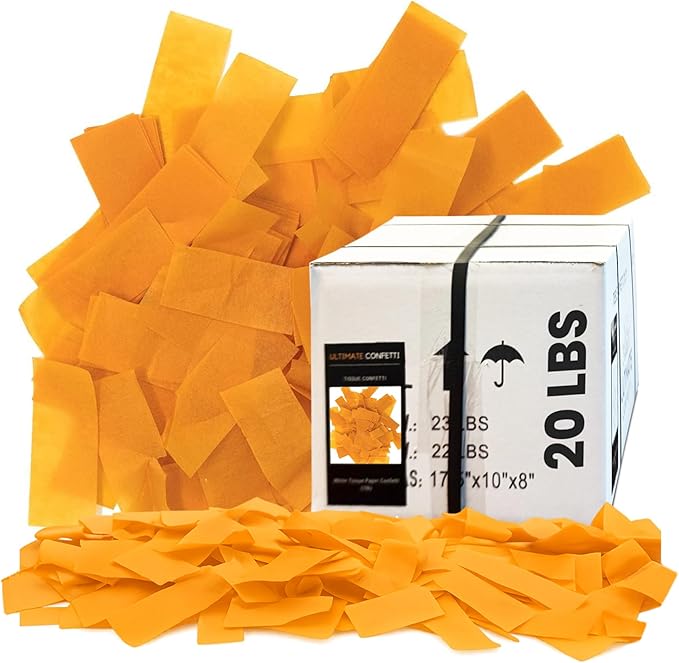 Ultimate Confetti, Orange Biodegradable Confetti – Rectangular Fluttering Tissue Paper Confetti for Cannon and Launcher use – Best for Gender Reveal, Parties, Concerts and Weddings - 20 lb, 320 oz