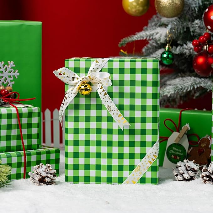 Burymento Green Checkerboard Wrapping Paper, Gift Wrap for Birthday, Valentines, Mothers day, Graduation, Wedding, Fathers day, Baby Shower, Christmas (17in x 32.8ft)