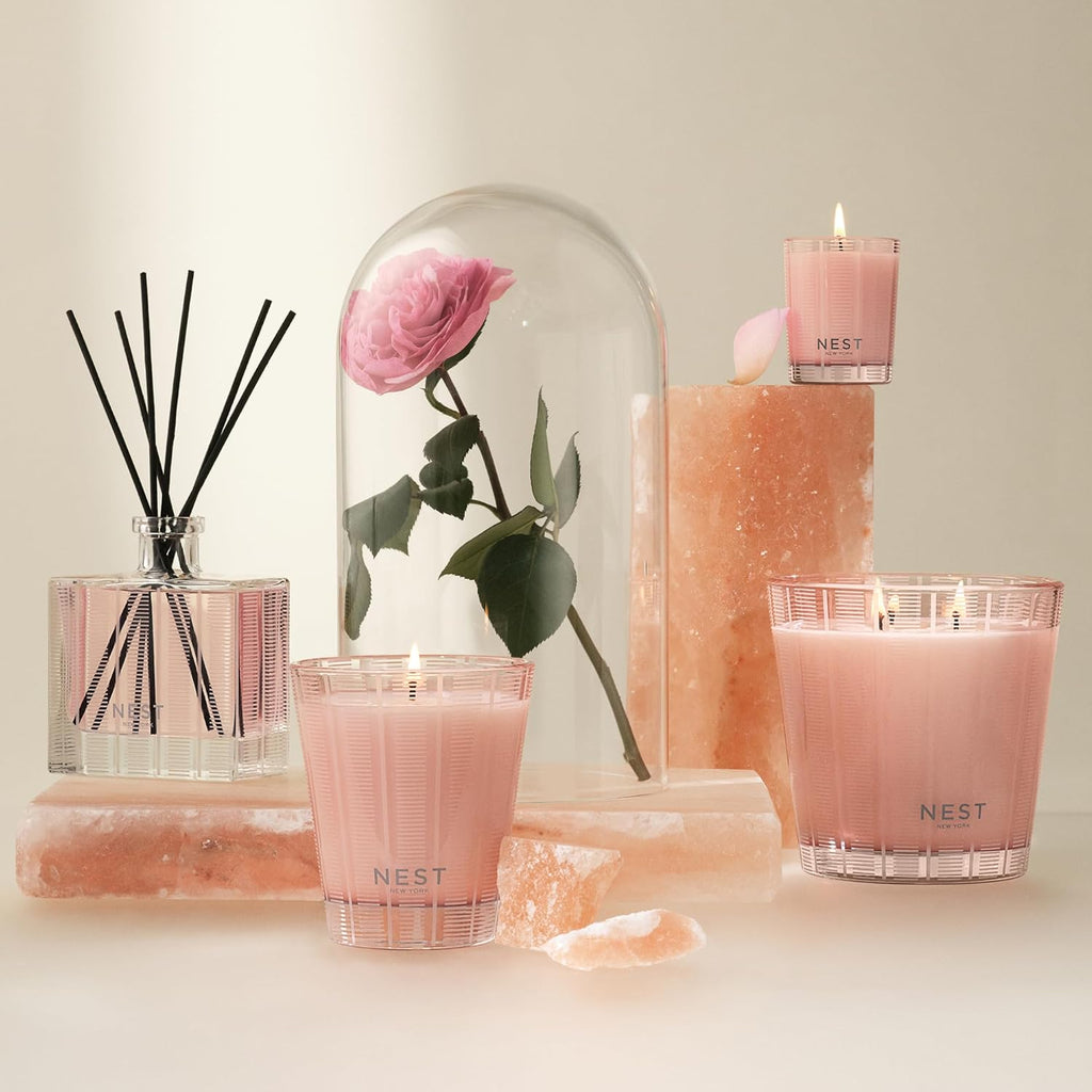 NEST New York Scented Votive Candle, Himalayan Salt & Rosewater - 2 oz - Up to 28-Hour Burn Time - Reusable Glass Vessel
