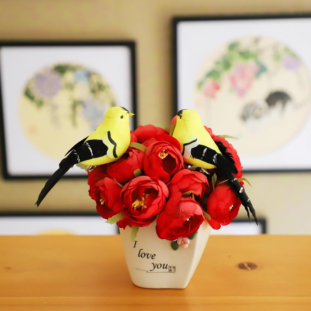 Artificial Birds Realistic Yellow Goldfinch 2 Pack Clip on Foam Feathered Bird Ornaments Figurines for Christmas Tree Decoration Wreaths Crafts Party Home Decor
