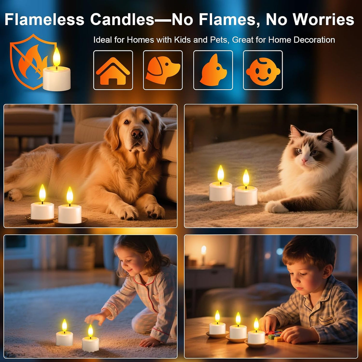 PChero Rechargeable Flameless Candles with Remote & Magnetic Charging Base