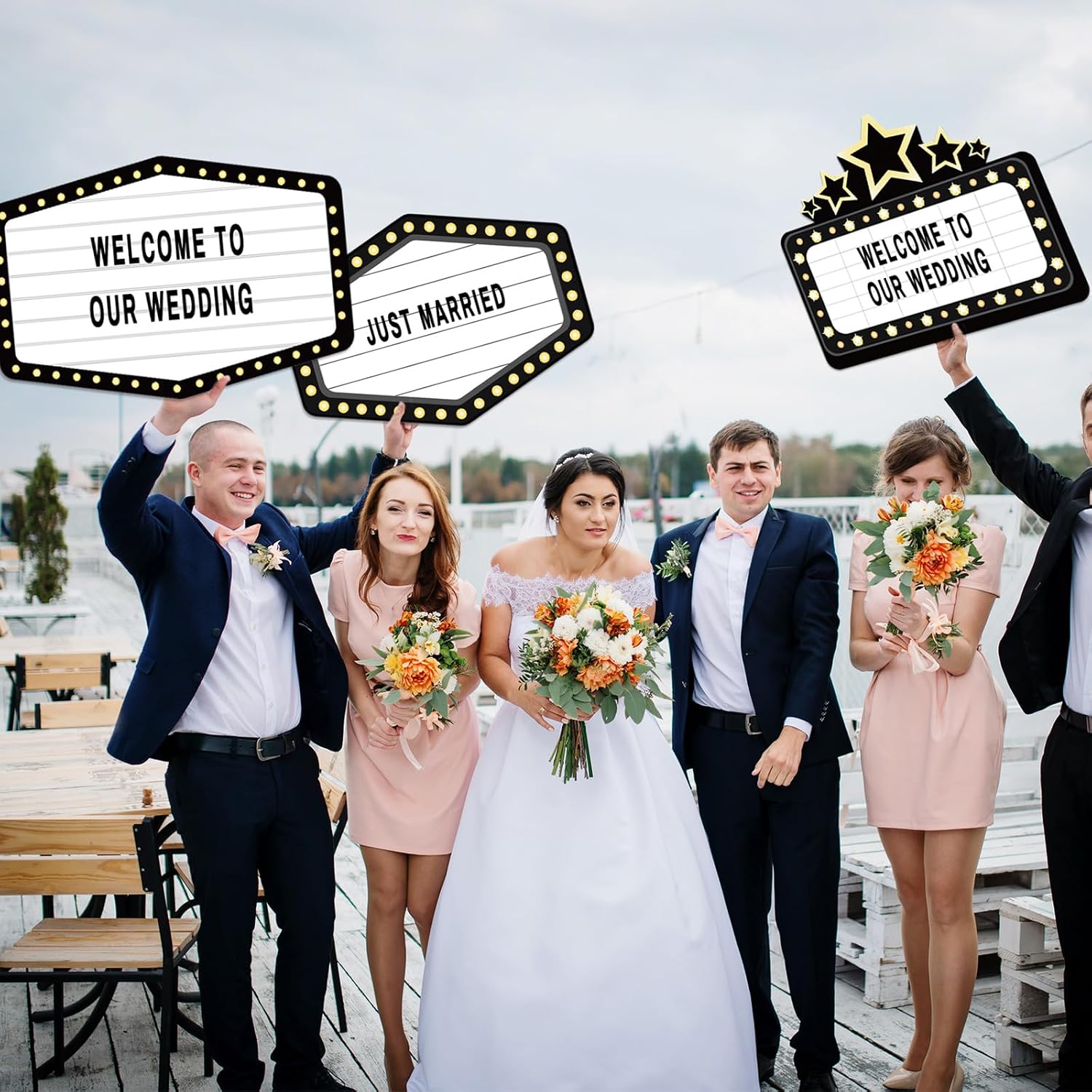 Feifeiya 6 Pack Wedding Bottle Service Sign with Letters Sticker Entrance Props Bridal Party Nightclub Bottle Service Sign with Letters for Nightclub Clubs Weddings Parties(Classic,Black)