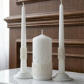 Unity Candle Set - Wedding Ceremony & Reception Candle– 6” Pillar & Two 10” Taper Candles – Long Burning Unity Candles for Marriage Ritual – Handmade in USA – White |Pearls| Luxury