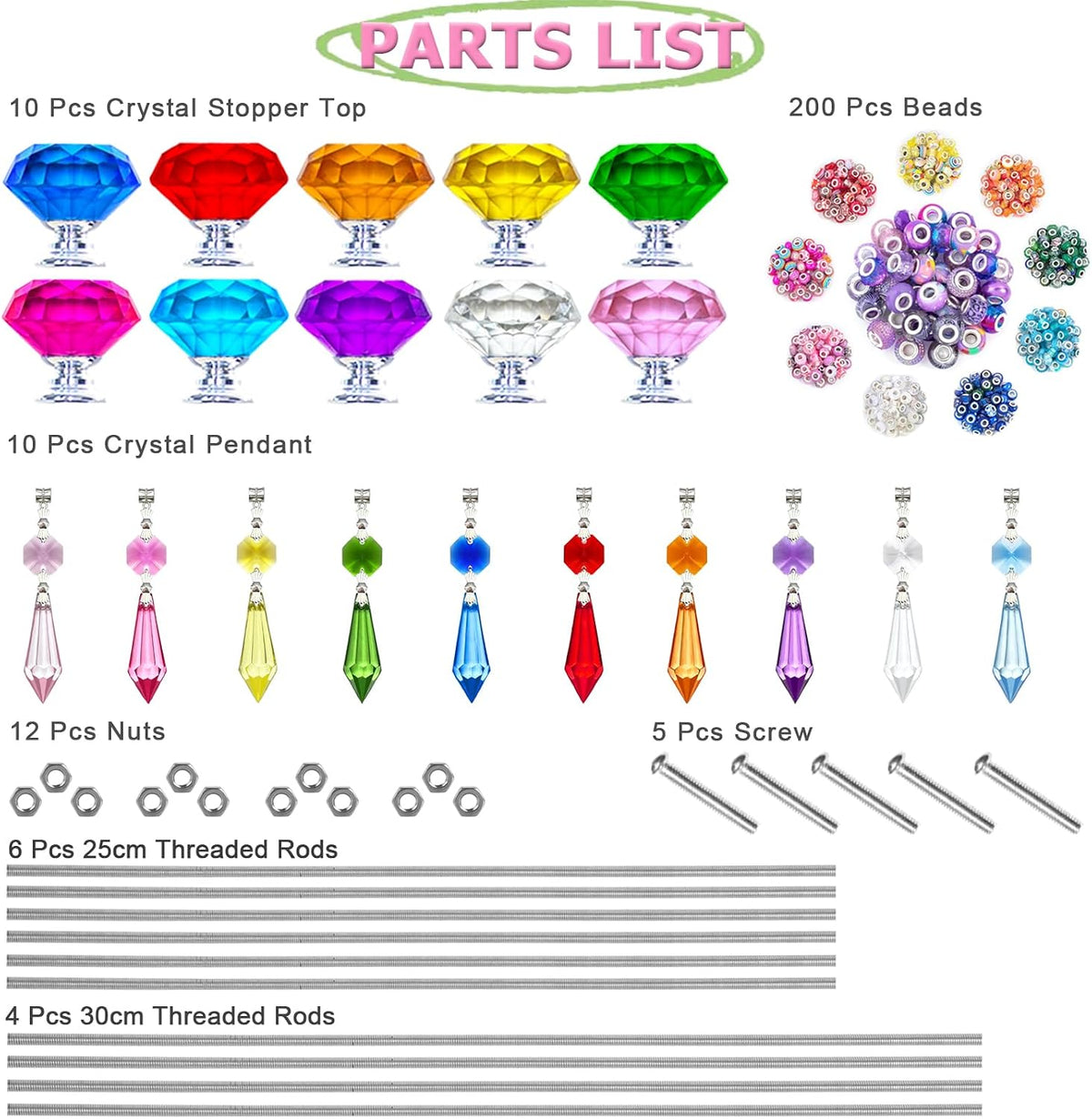 247 PCS Beaded Garden Stakes Kit, DIY Fairy Wand Garden Stake Beads Kits with...