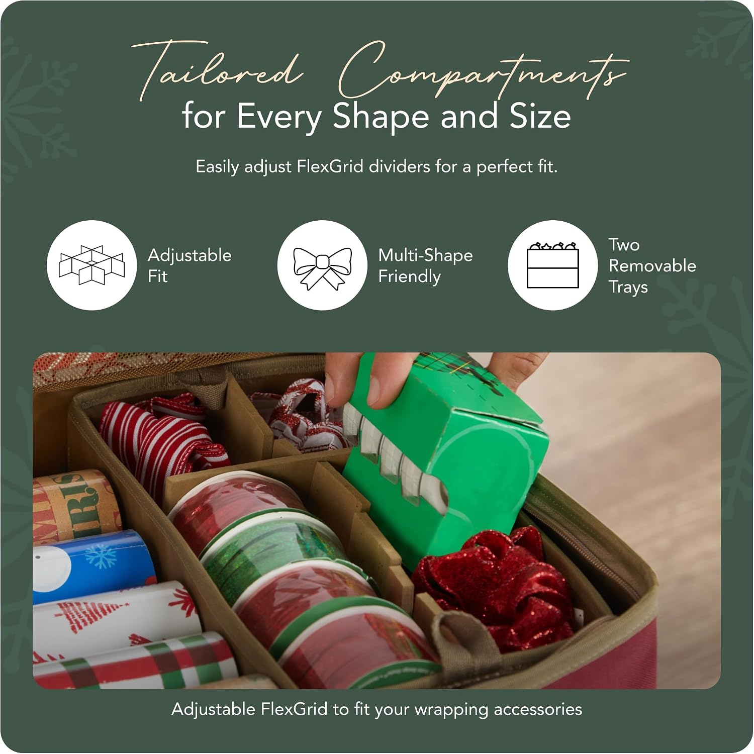 Covermates Keepsakes Gift Wrap Storage Organizer – Heavy-Duty Polyester with Buckle Straps & Interior Pockets – Holds Up to 15 Rolls of Gift Wrap with Handles & Label Window, Red