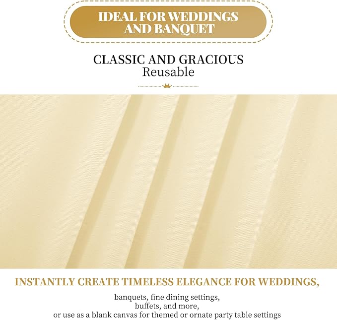 12 Packs 90 x 132 Inch Tablecloth, Beige Polyester Table Cloth for 6ft Rectangle Tables, Washable Fabric TableCover for Wedding Banquets Parties Buffet Dining Table