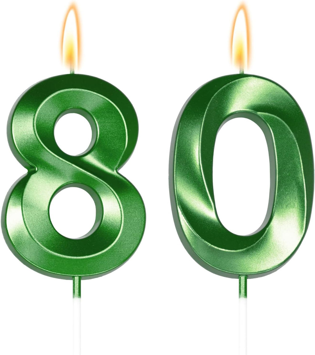 2.76" Big Green 80 Candle 80th Golf Birthday Decorations for Men Women, 80th Birthday Candles for Golf Themed MastersParty Decorations, 80 Soccer Candle Cake Topper for 80 Year Old Golf Party Decor
