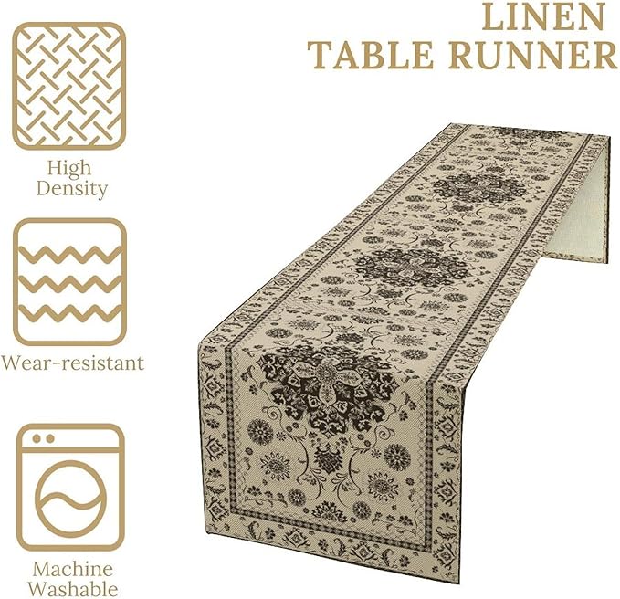 Boho Vintage Elegant Table Runner Farmhouse for Home Farmhouse Kitchen Table Dining Coffee Room Garden Party Wedding Decor 13x60in